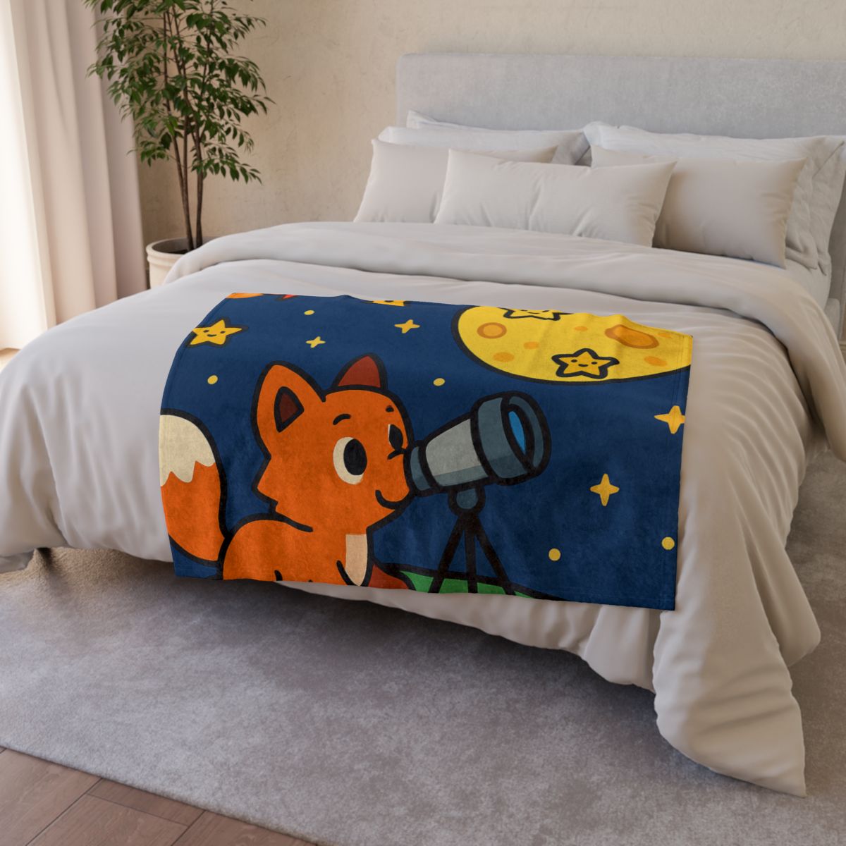 Stargazer Fox In The Moon Meadow personalized cozy blankets