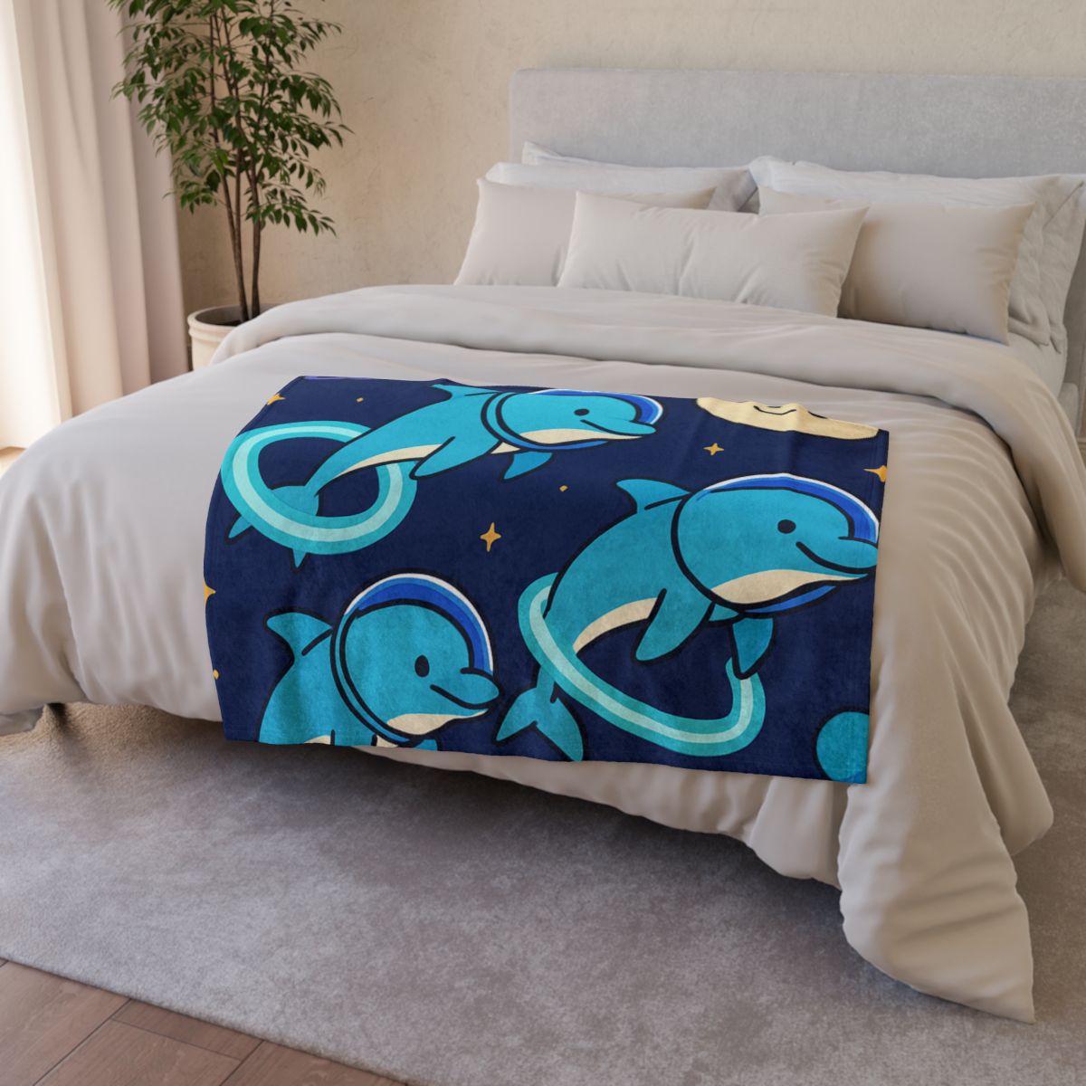 Cosmic Dolphin Playground trendy patterned blankets