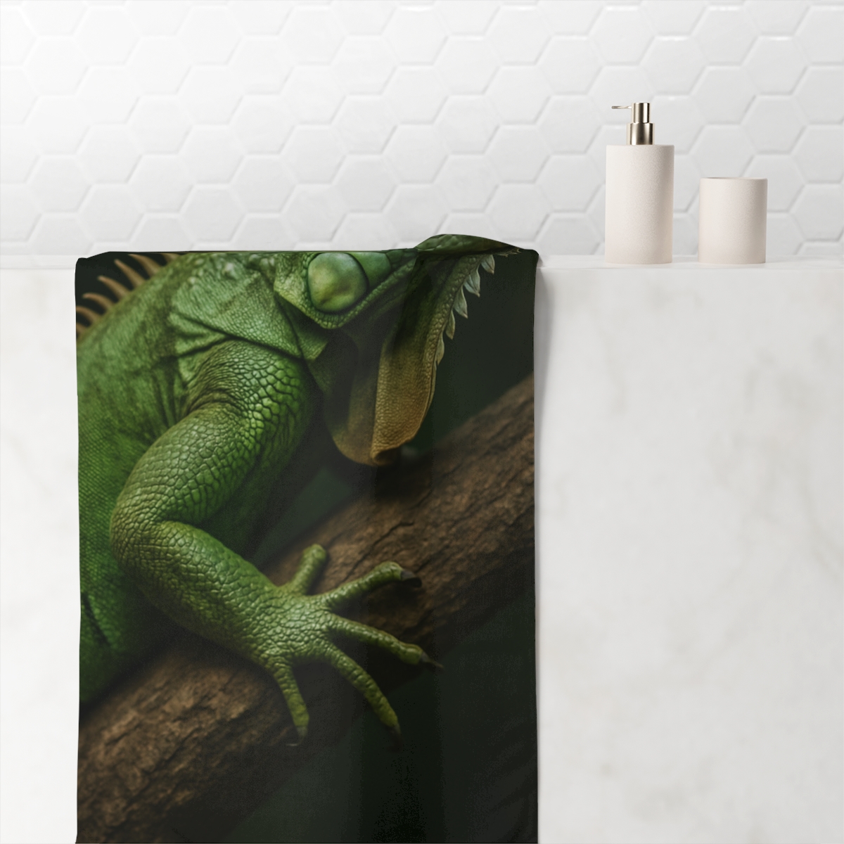 Emerald Stillness Green Iguana stylish beach towels