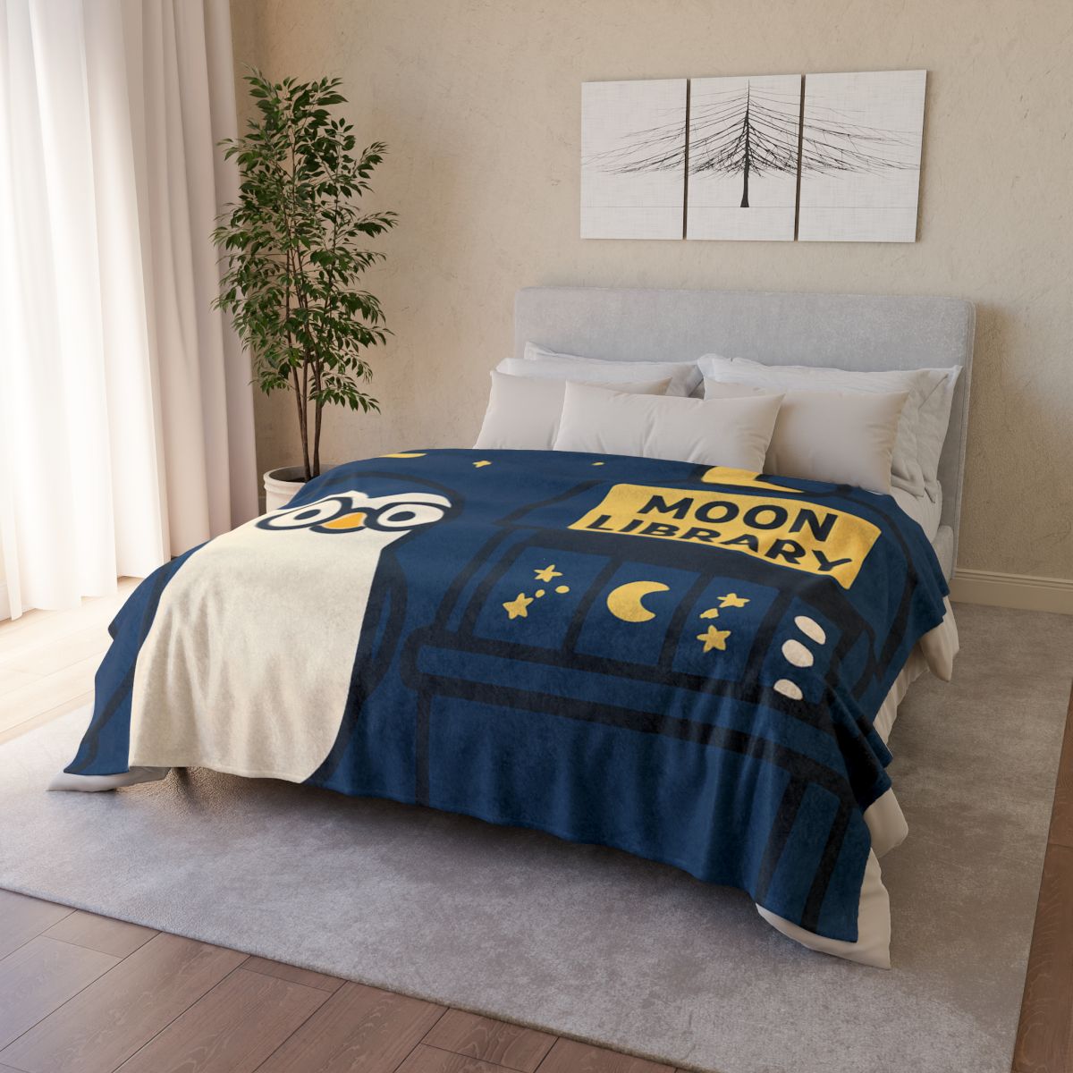 Moonlight Library Run By A Wise Penguin Astronomer personalized cozy blankets