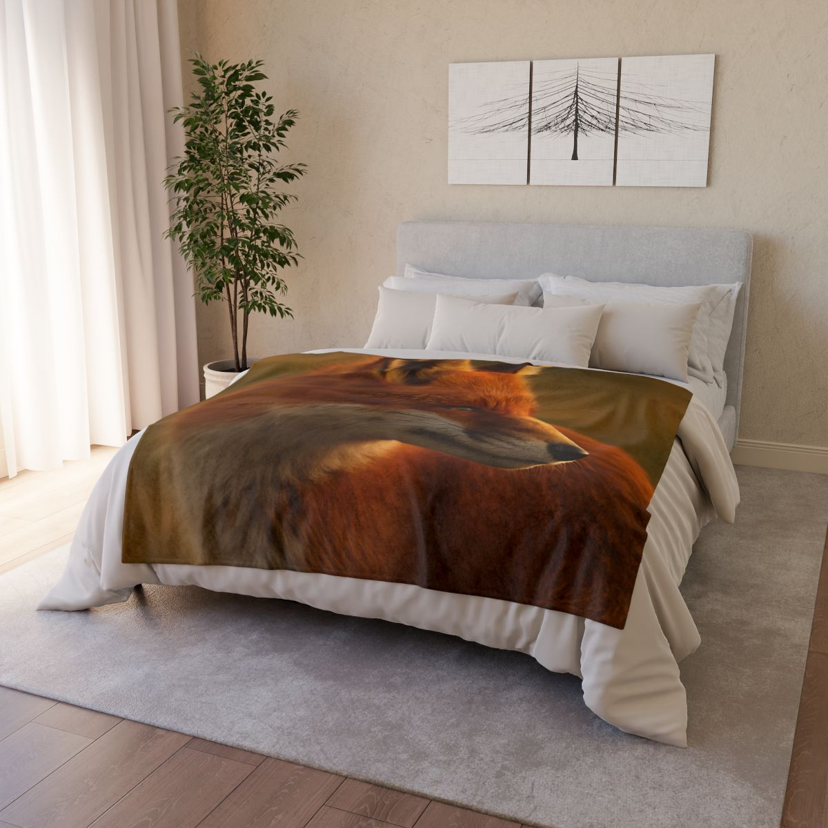 Crimson Whisper Red Fox personalized cozy blankets
