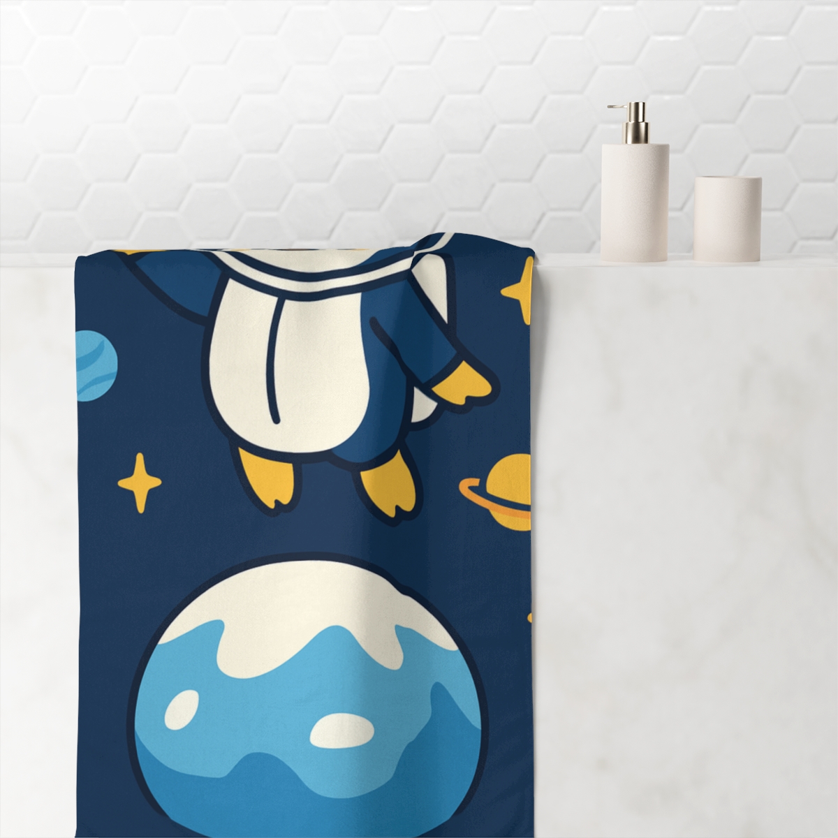 Cosmic Penguin Planet Patrol unique gift towels