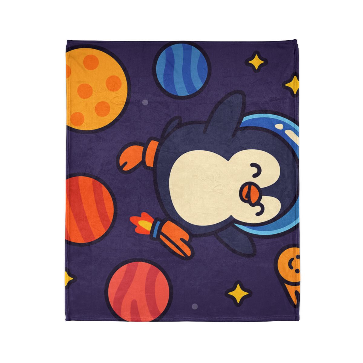 Planet Hopping Penguin Adventure personalized cozy blankets