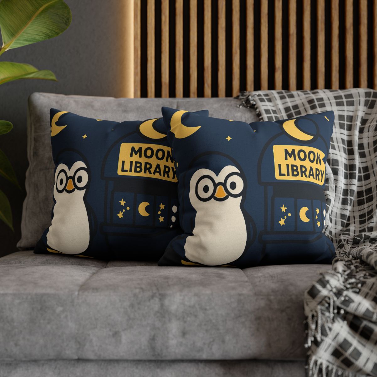 Moonlight Library Run By A Wise Penguin Astronomer designer print pillow cases
