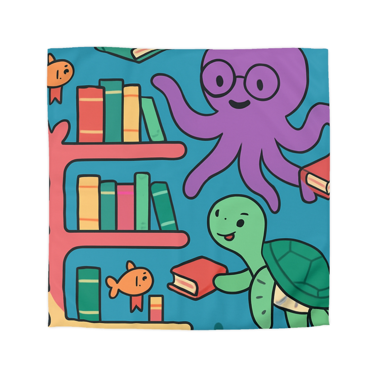Coral Library And The Octopus Librarian custom duvets