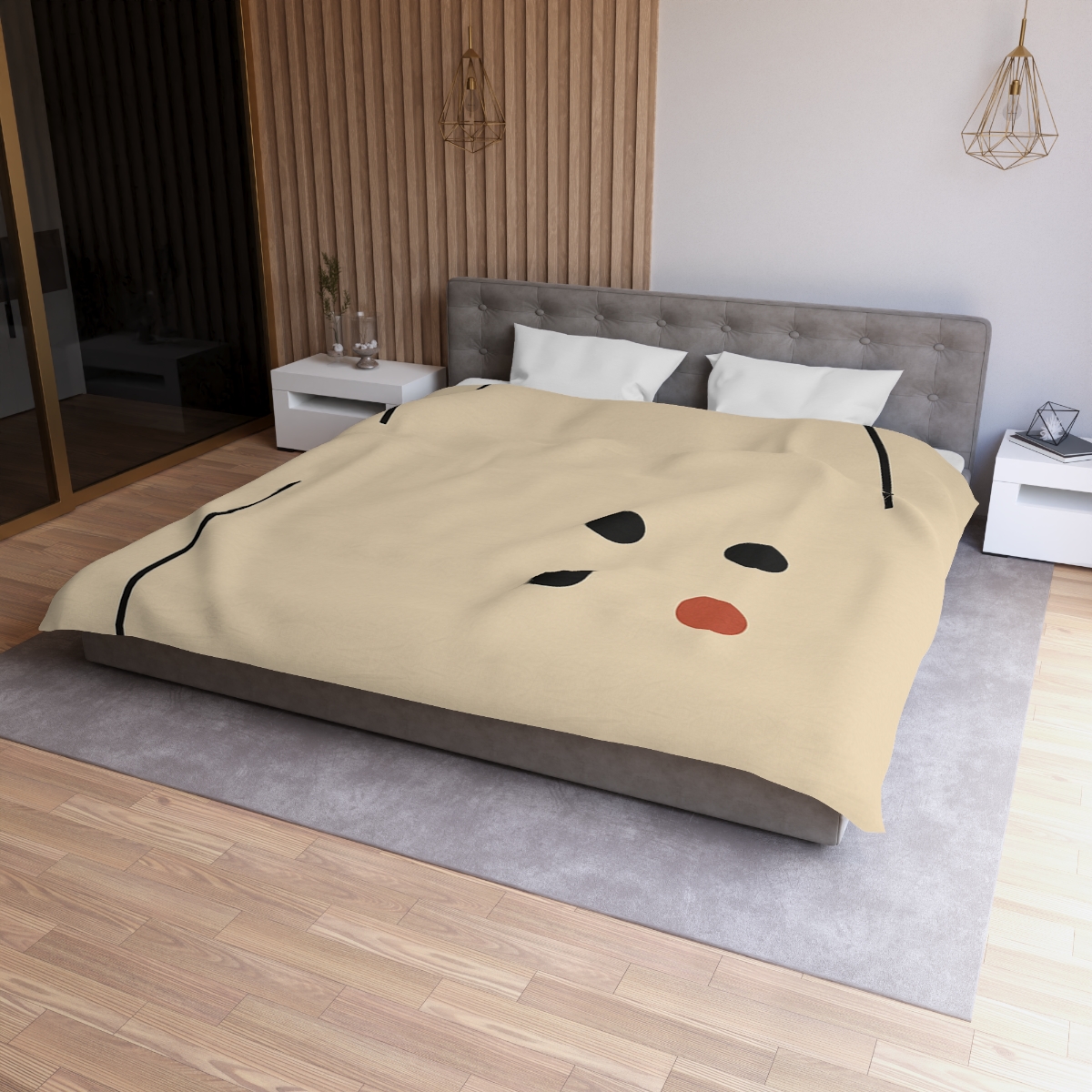 Partial Arc Window Over Dot Grid soft comforter duvets