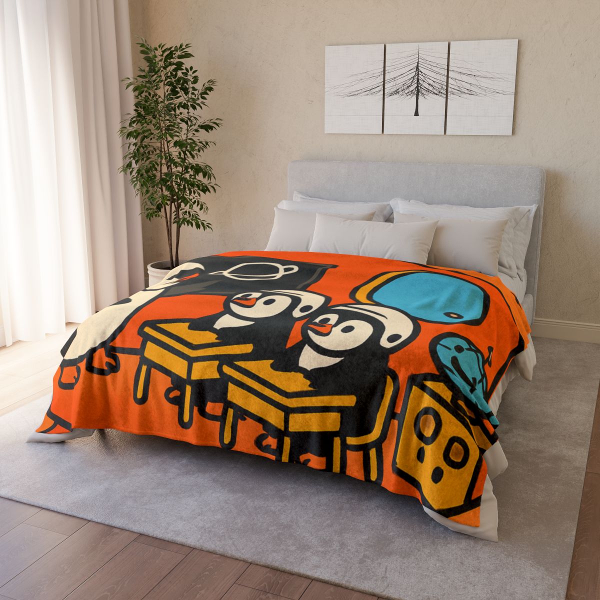 Rocket Classroom With Penguin Pilots unique gift blankets