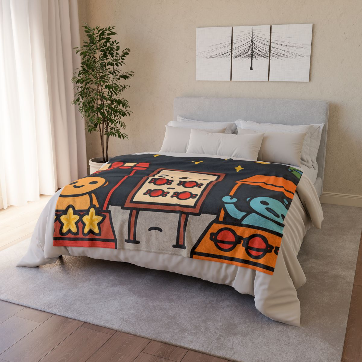 Moonlight Market Run By Friendly Robots designer printed blankets