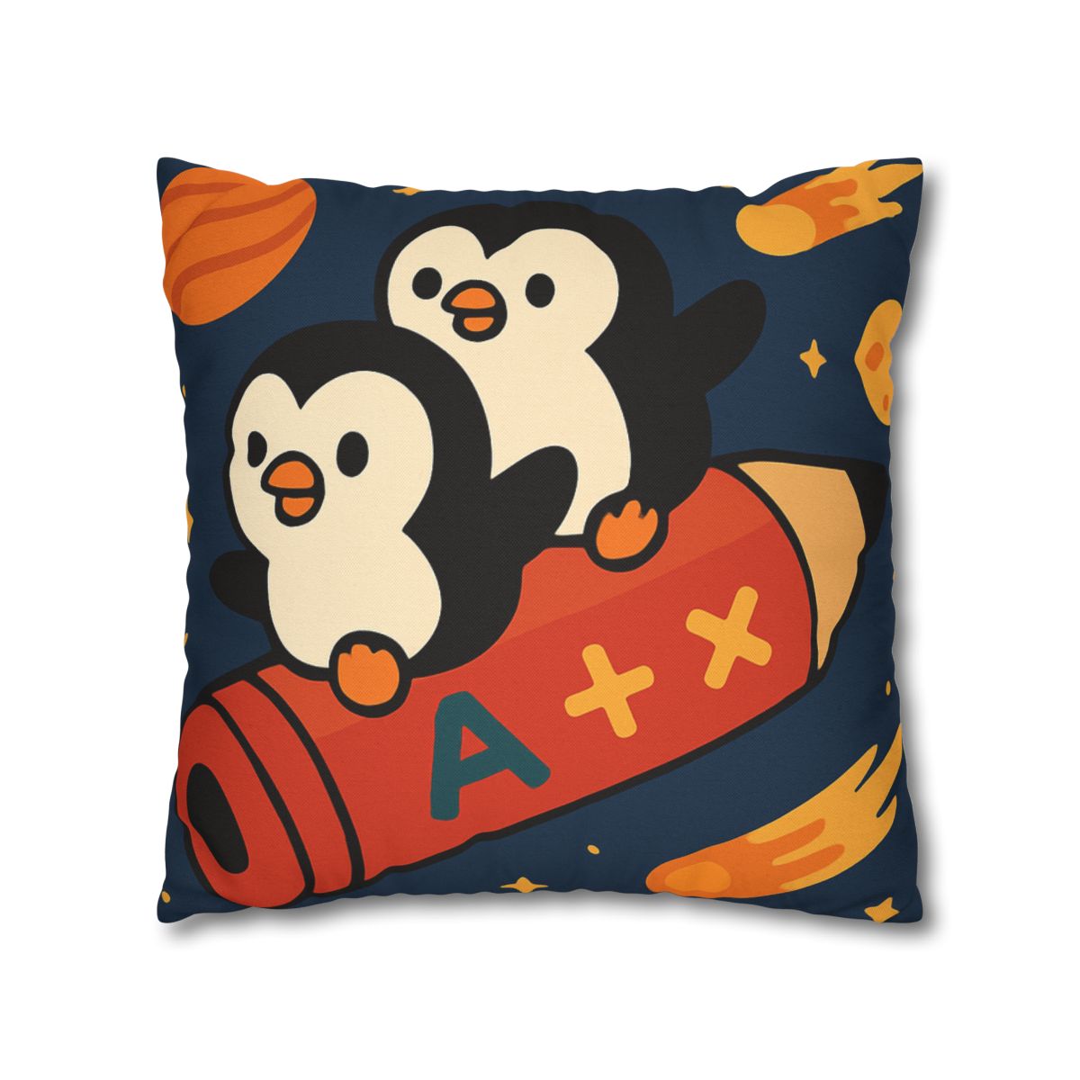 Rocket Riding Penguin Explorers trendy patterned pillow cases
