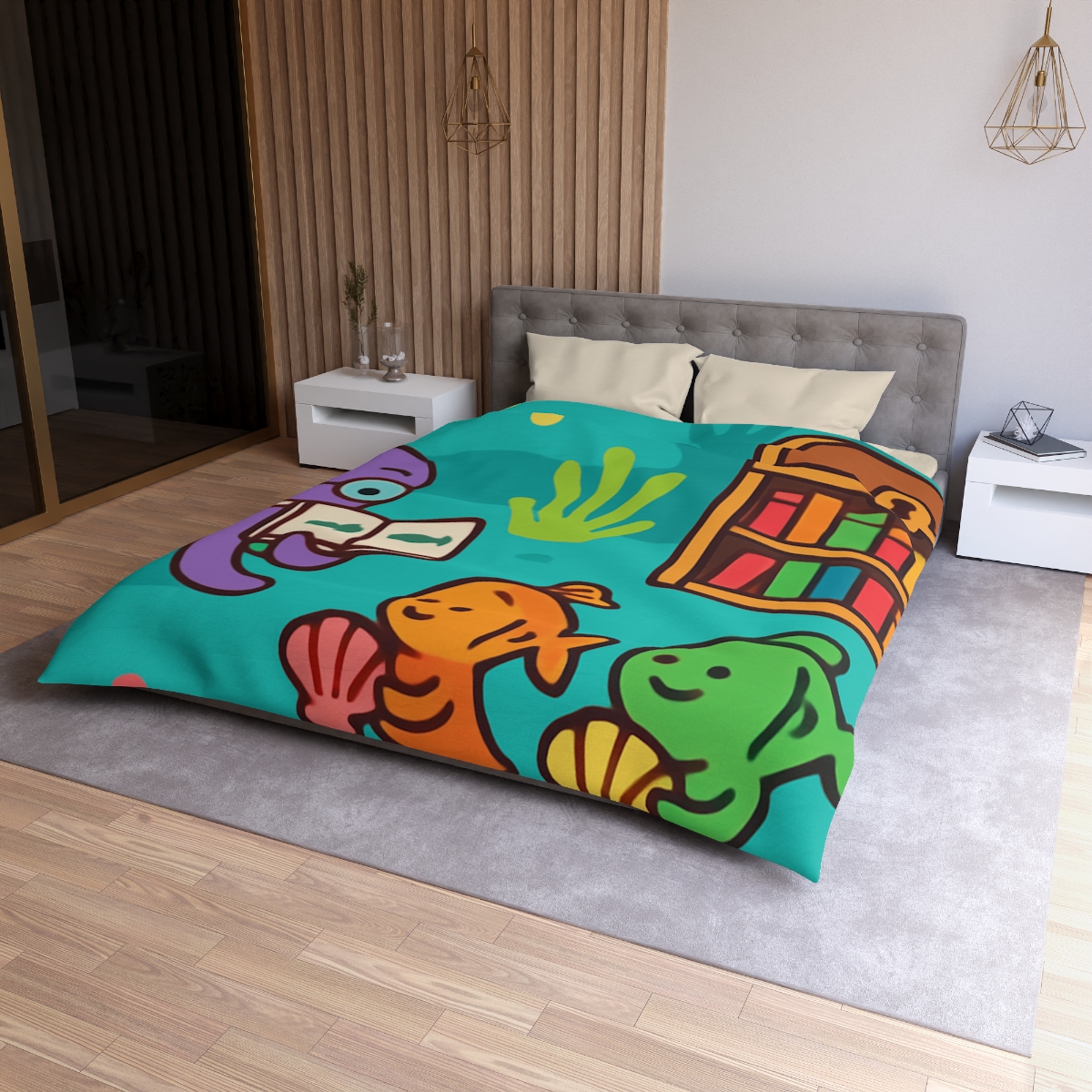 Coral Reef Library With The Octopus Librarian soft comforter duvets