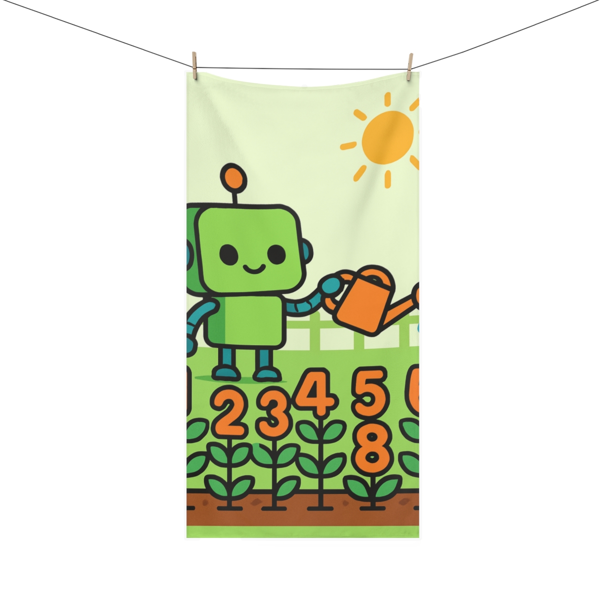 Robot Gardener And The Number Sprouts personalized bath towels