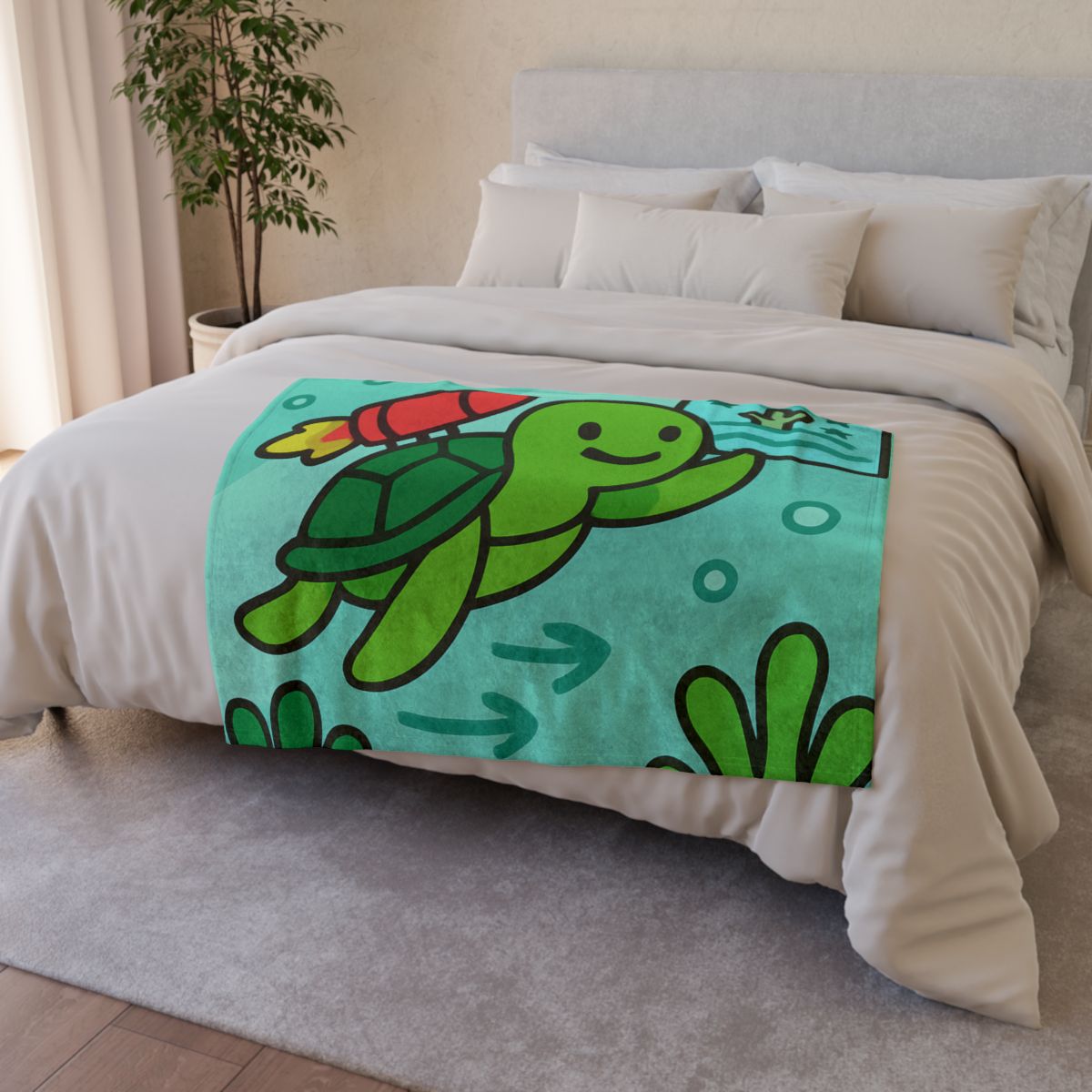 Underwater Rocket Turtle soft fleece blankets