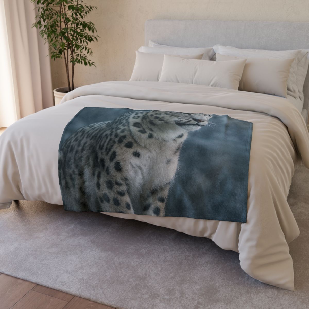 Crest Of Silence Snow Leopard designer printed blankets