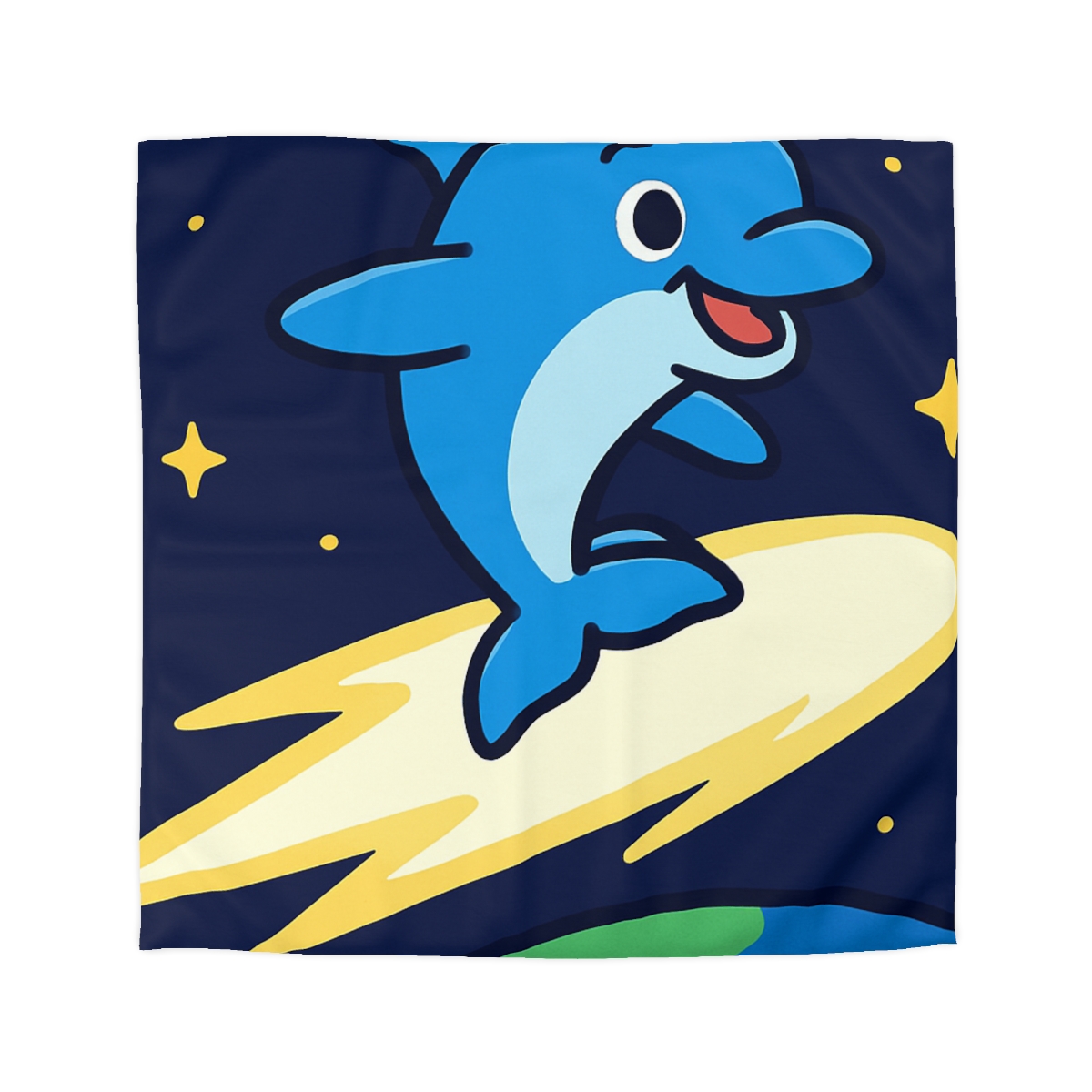 Cosmic Dolphin Comet Ride designer printed duvets