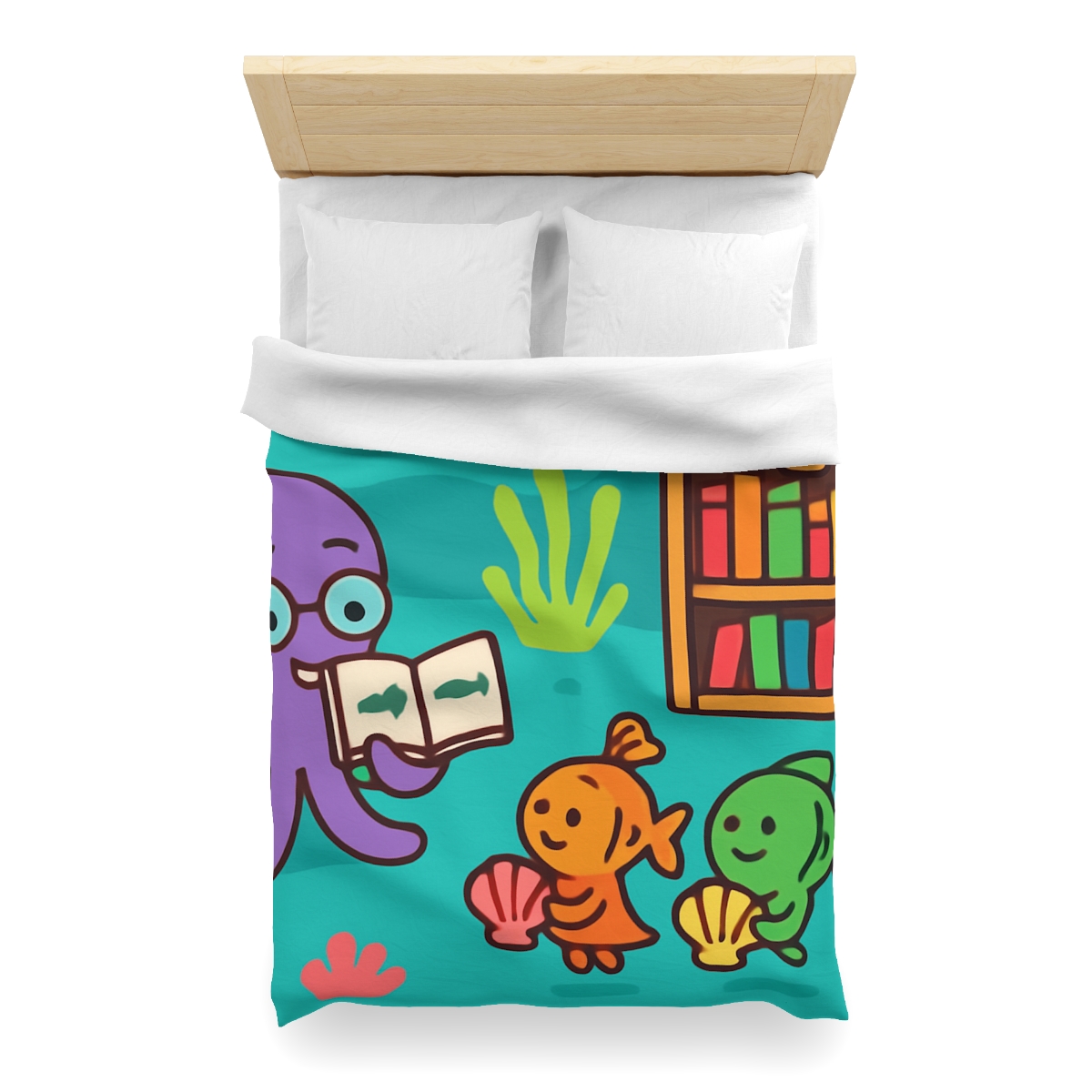 Coral Reef Library With The Octopus Librarian soft comforter duvets