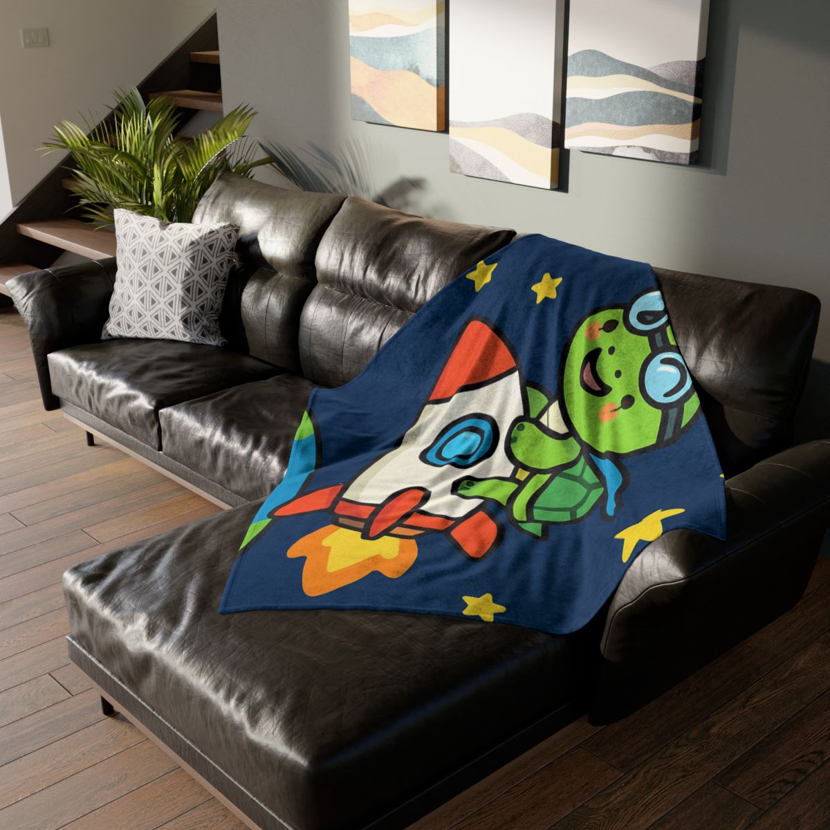 Rocket Riding Turtle To The Moon designer printed blankets