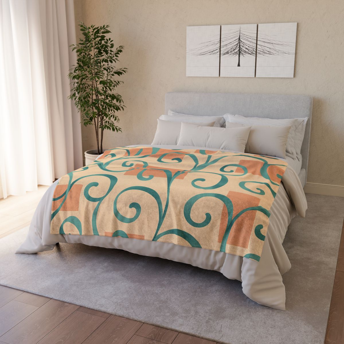 Tendril Ribbon Grid designer printed blankets