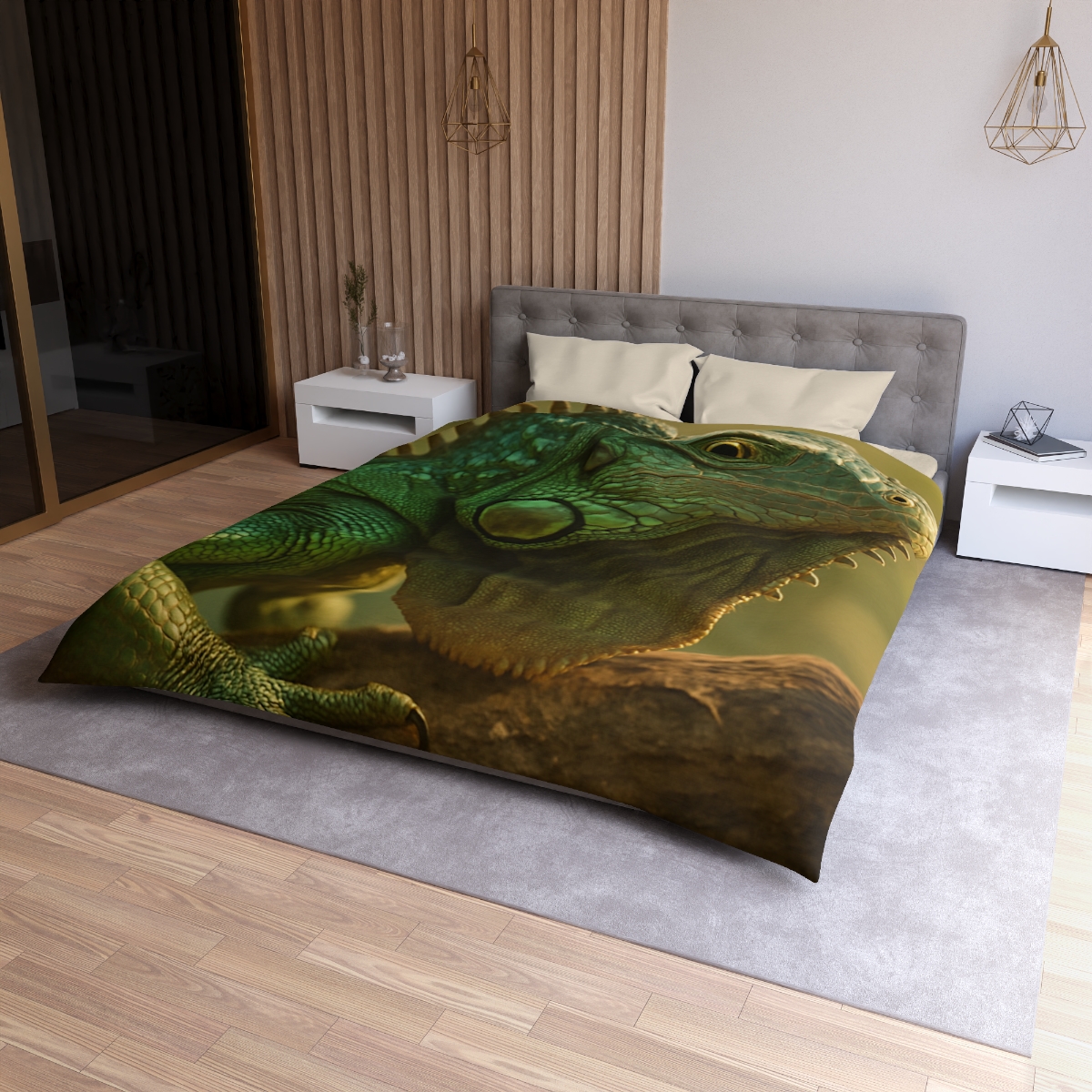 Sunlit Armor Green Iguana soft comforter duvets