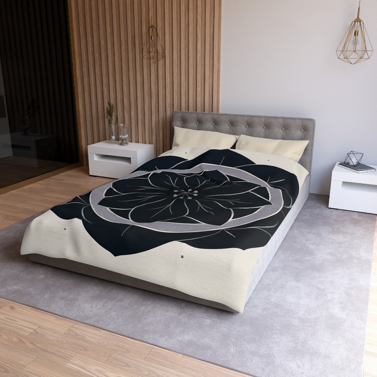 Petal Orbit Rosette designer printed duvets