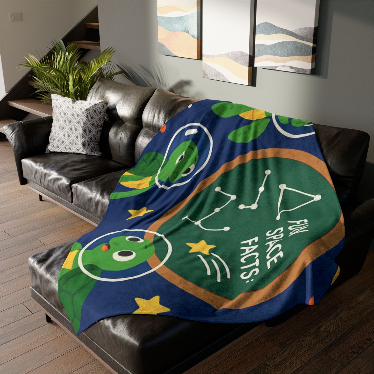 Space School Of Curious Sea Turtles trendy patterned blankets