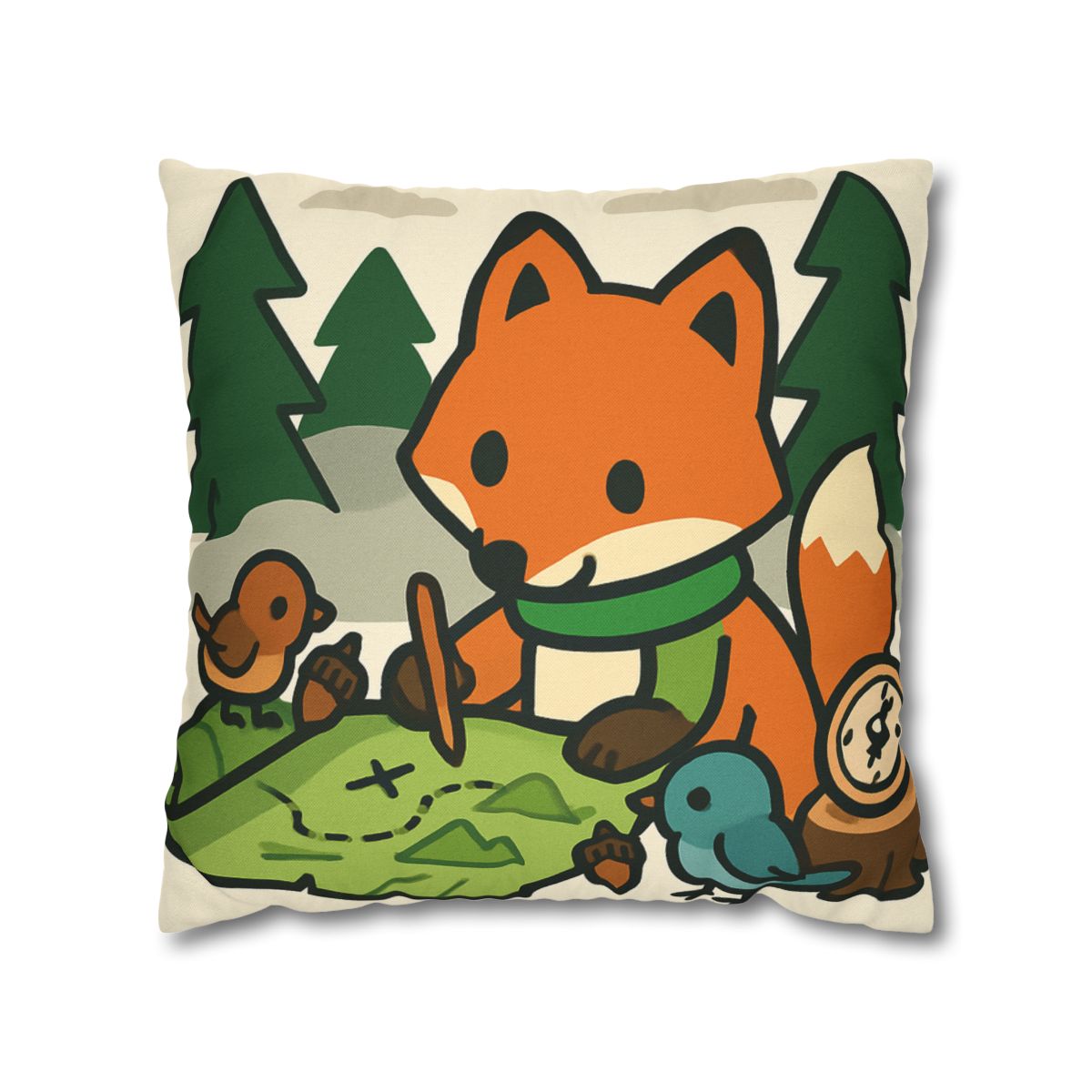 The Map Making Fox In Misty Pines designer print pillow cases