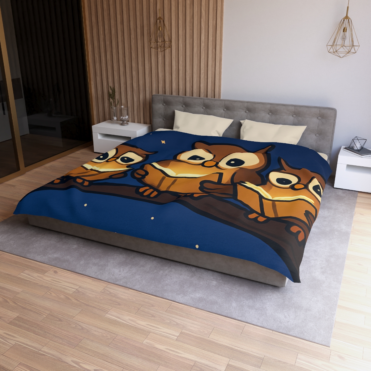 Moonlight Library Of Owls personalized bedding duvets