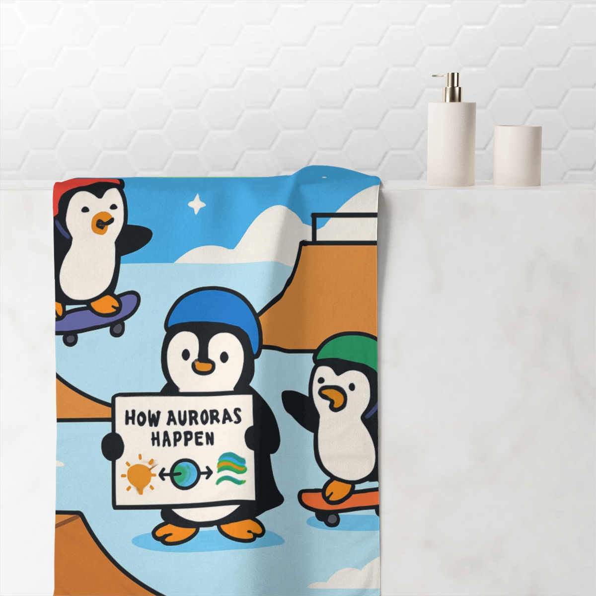 Aurora Skate Park Penguins unique gift towels