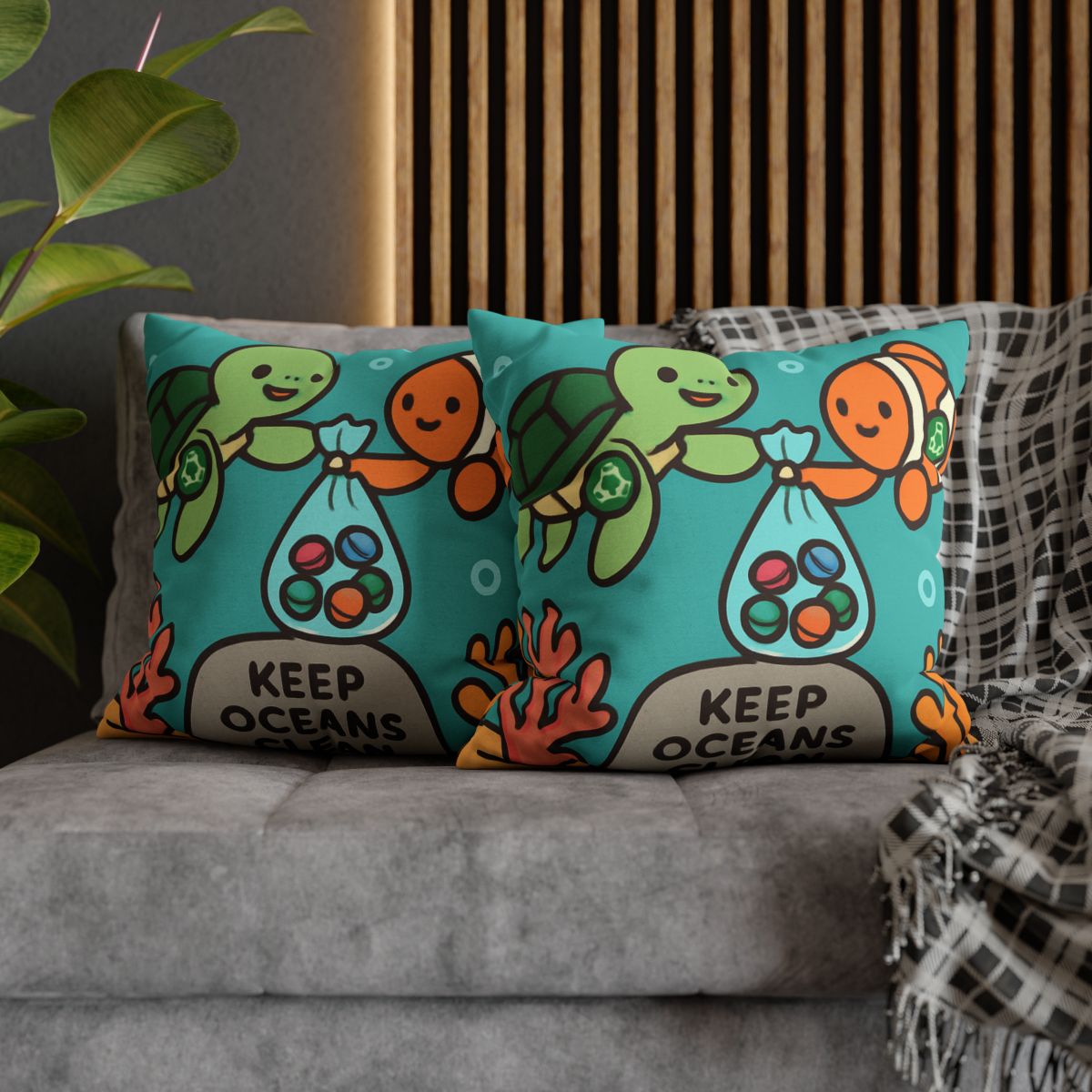 Coral Reef Cleanup Crew soft cotton pillow cases