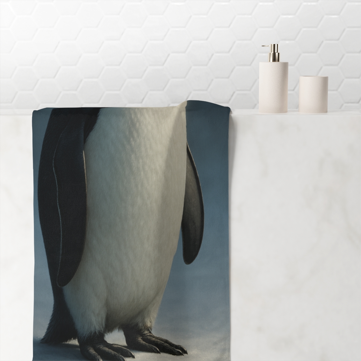 Moonlit Vigil Emperor Penguin designer printed towels