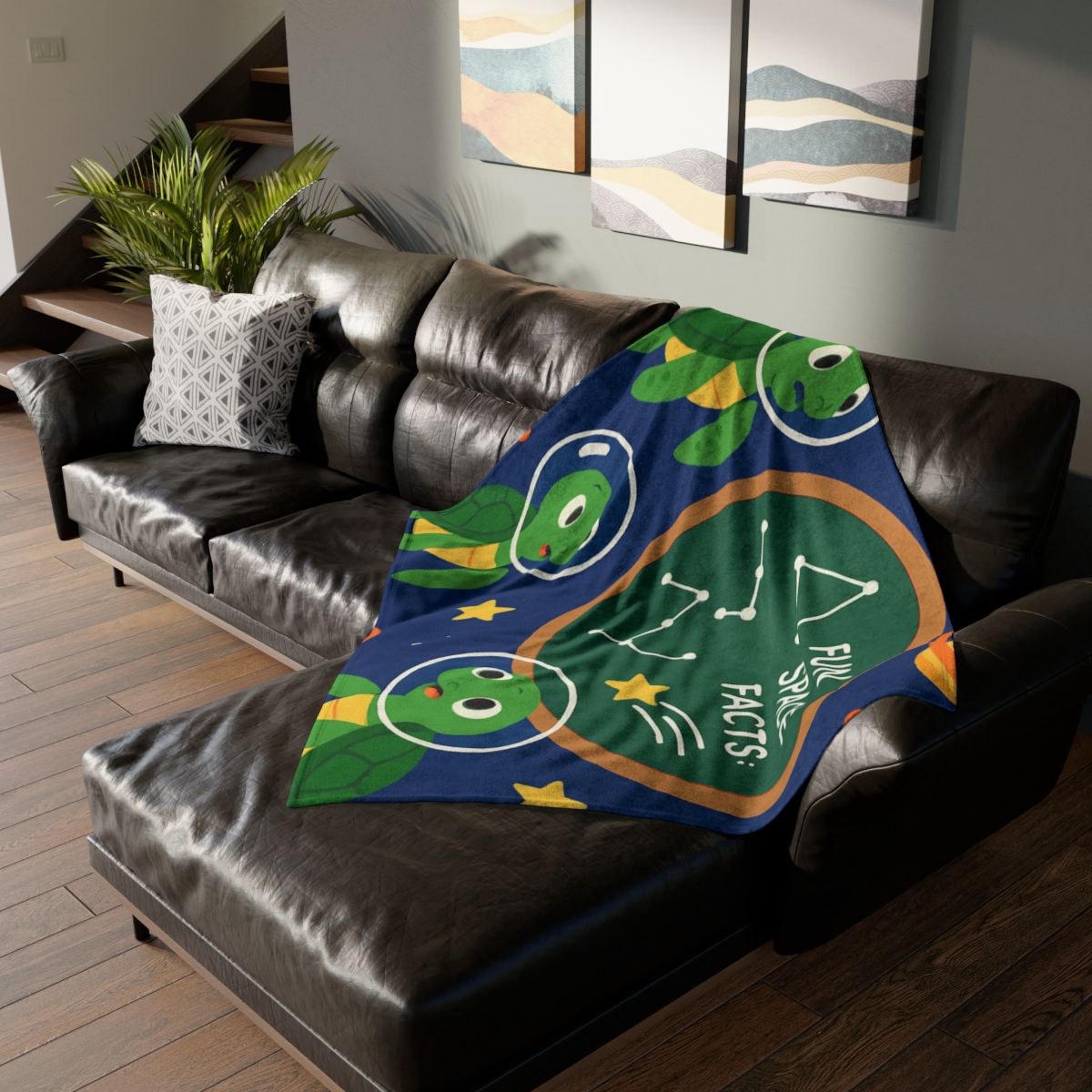 Space School Of Curious Sea Turtles trendy patterned blankets
