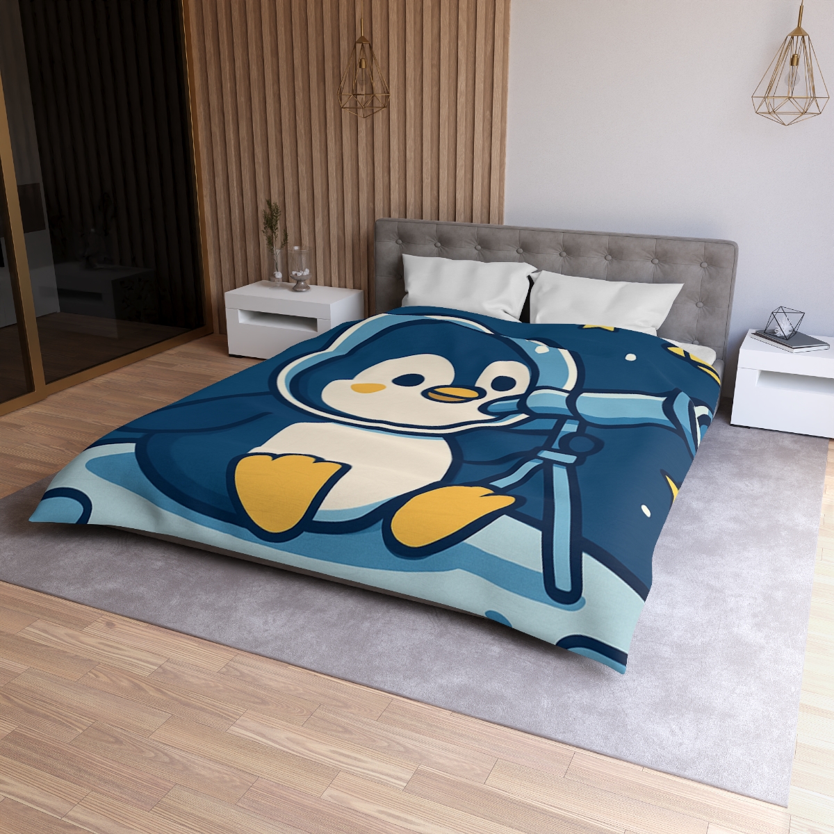 Stargazing Penguin On The Moon personalized bedding duvets