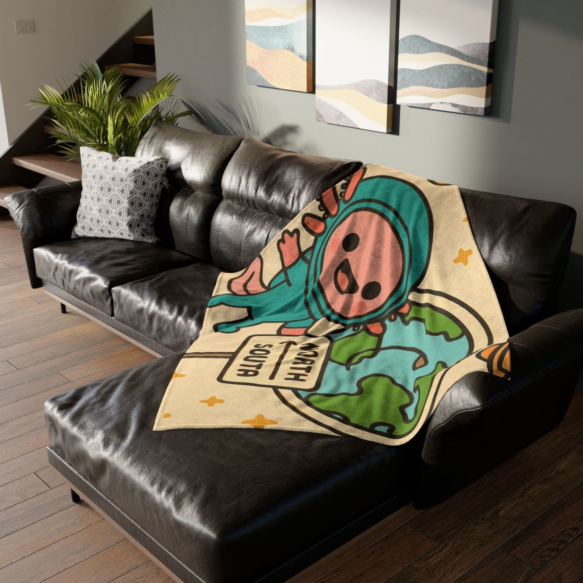Luna The Axolotl Astronaut And The Bubble Planet Map stylish throw blankets