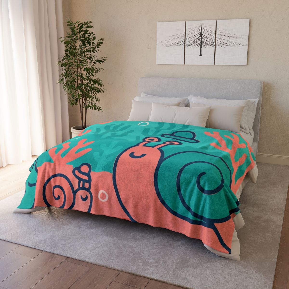 Coral City Snail Parade designer printed blankets