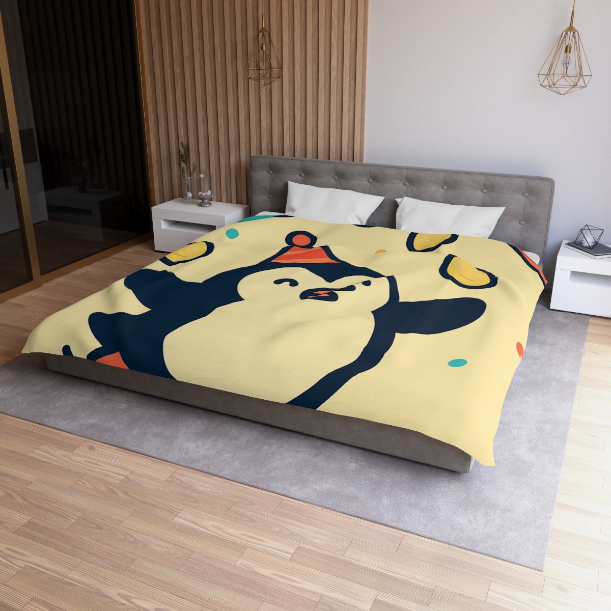 Cosmic Carnival Penguin designer printed duvets