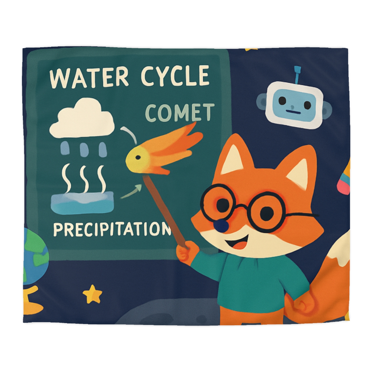 Comet Classroom With Professor Fox designer printed duvets