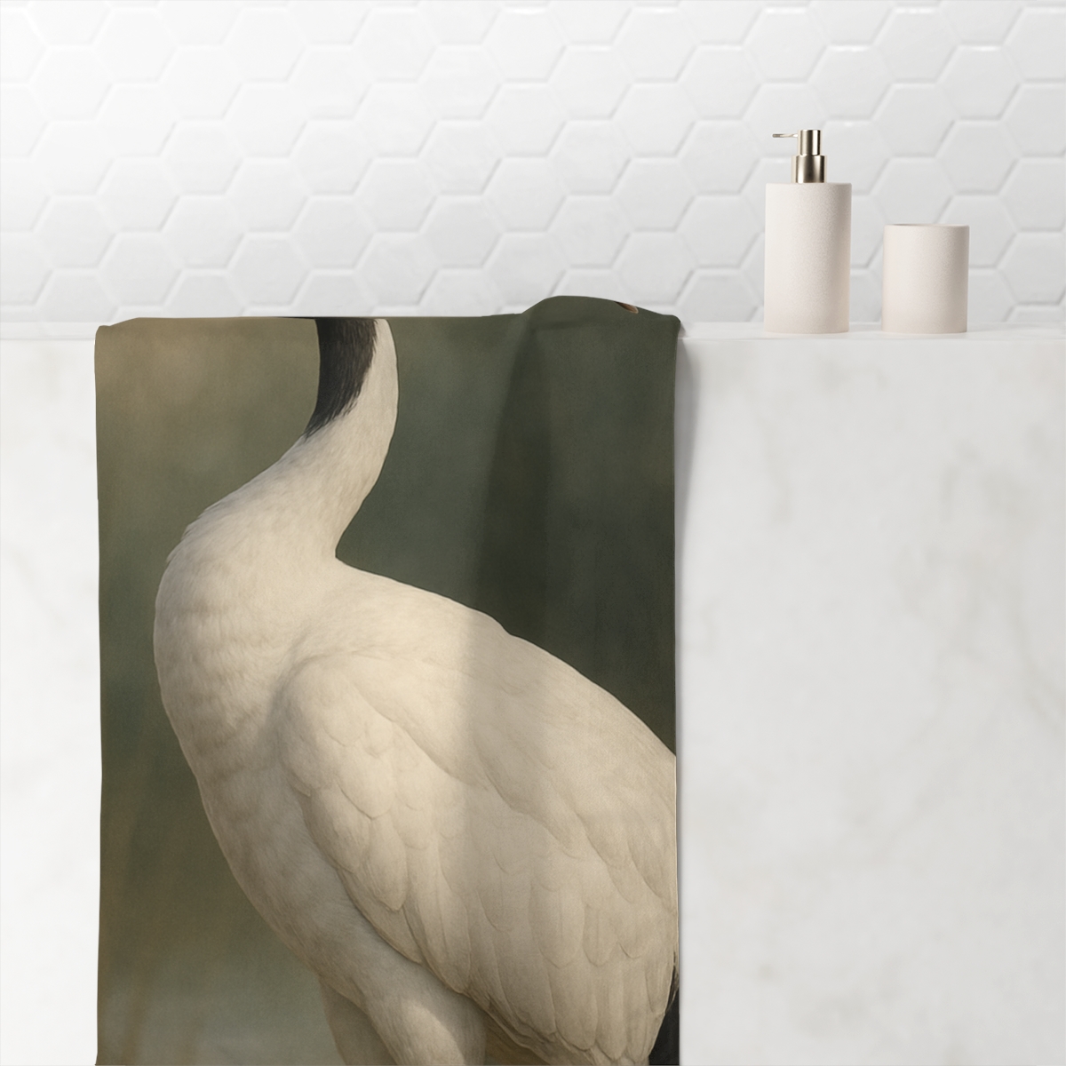 Crimson Poise Red Crowned Crane designer printed towels