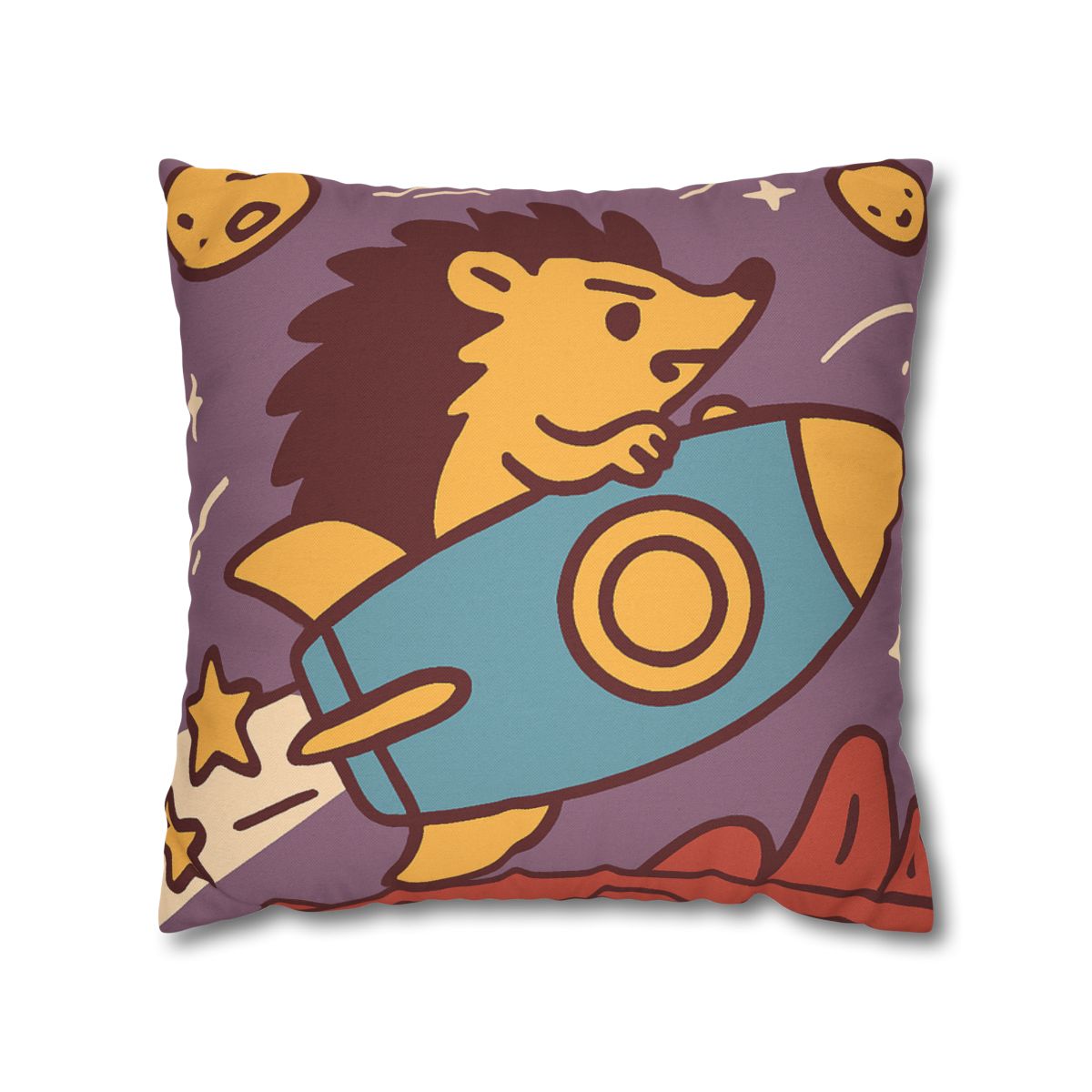 Rocket-Riding Hedgehog designer print pillow cases