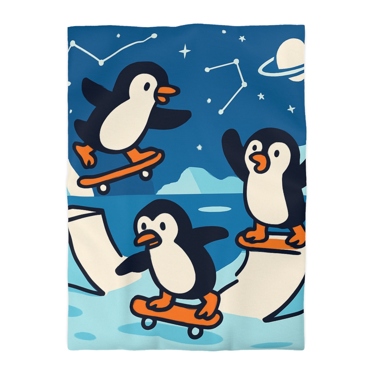 Galaxy Skate Park Penguins stylish duvet covers