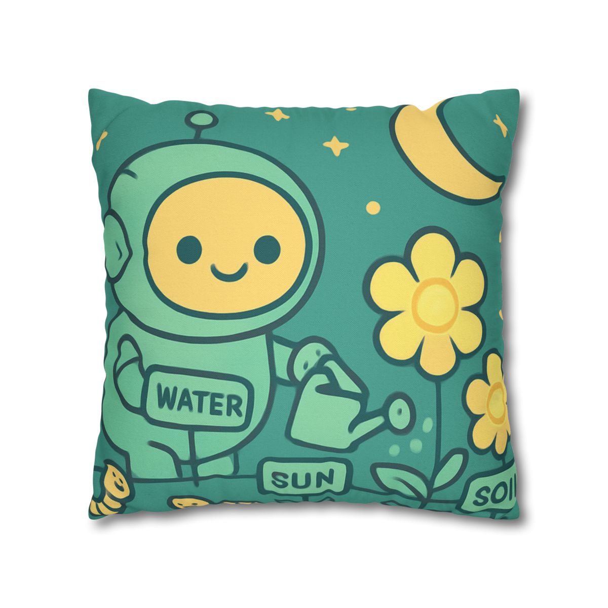 Robot Gardener And The Moonflower Patch soft cotton pillow cases