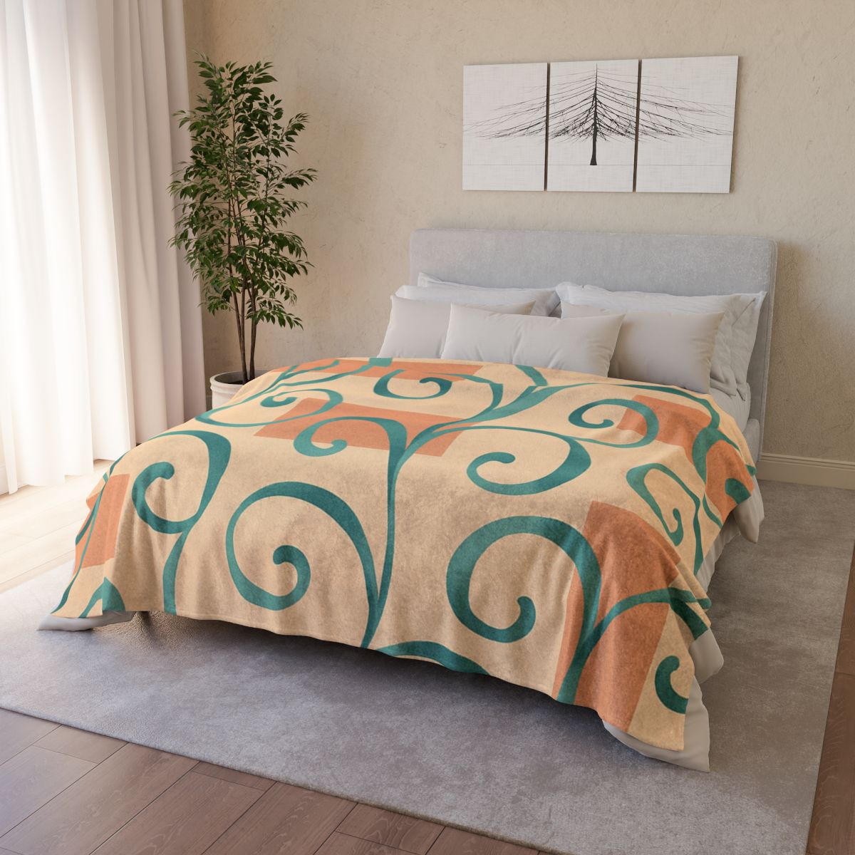 Tendril Ribbon Grid designer printed blankets