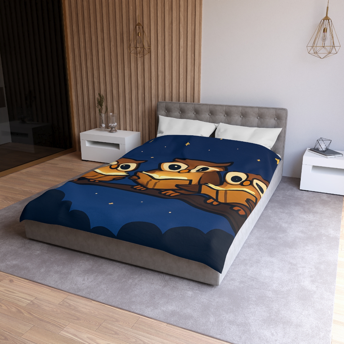 Moonlight Library Of Owls personalized bedding duvets