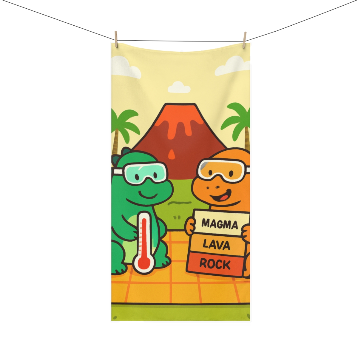 Volcano Picnic Dino Scientists trendy hand towels