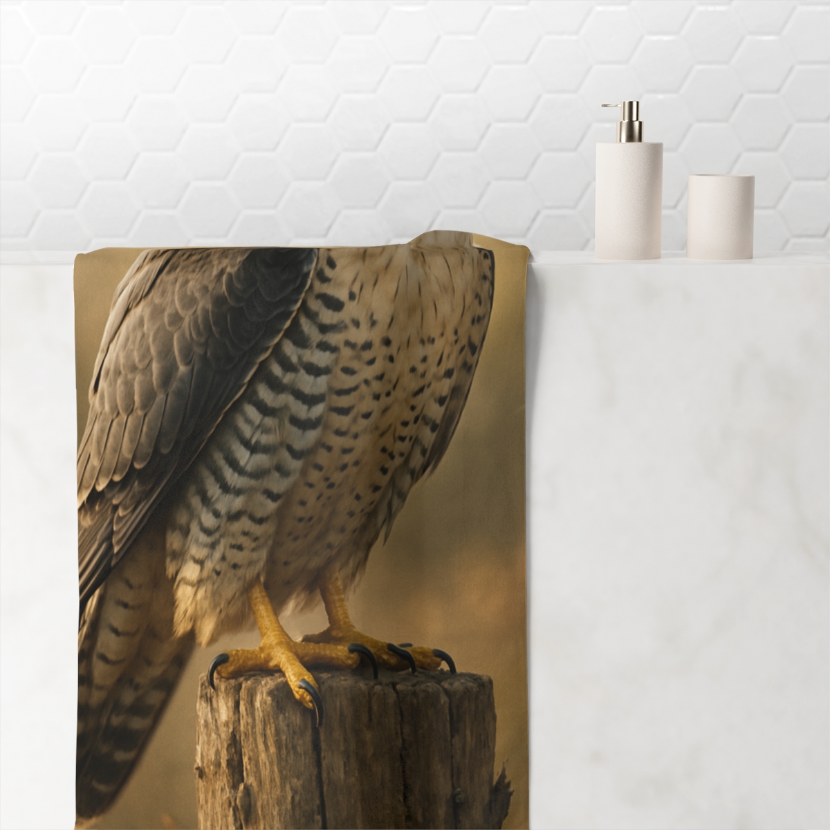 Gilded Gaze Peregrine Falcon personalized bath towels