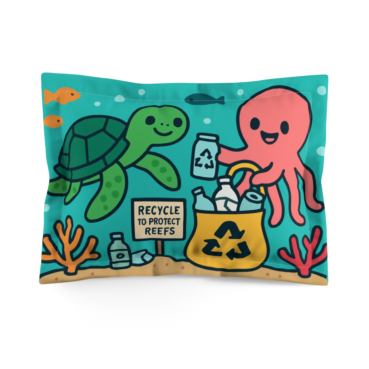 Coral Reef Recycling Patrol designer printed pillows