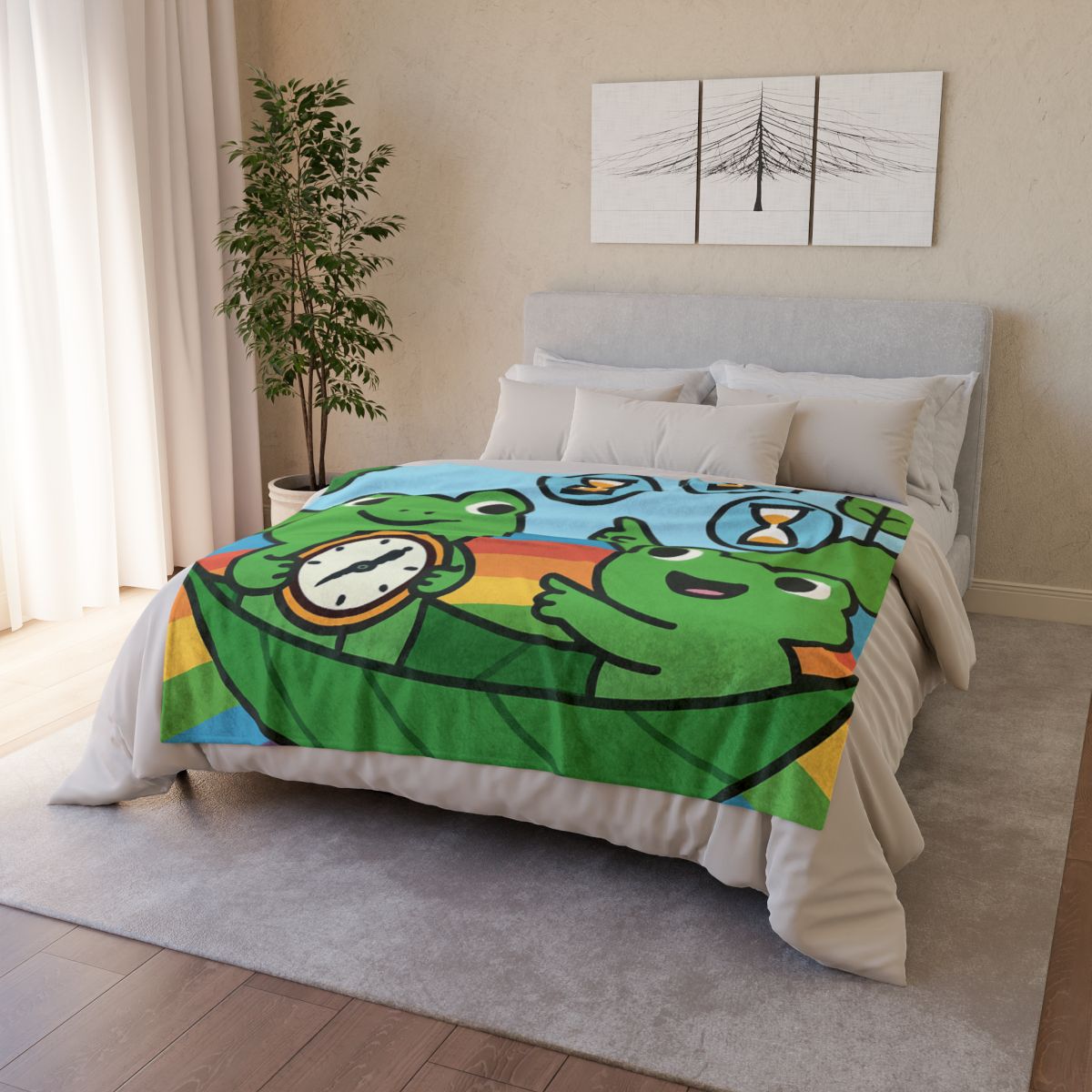 Rainbow River Time Travel Frogs soft fleece blankets