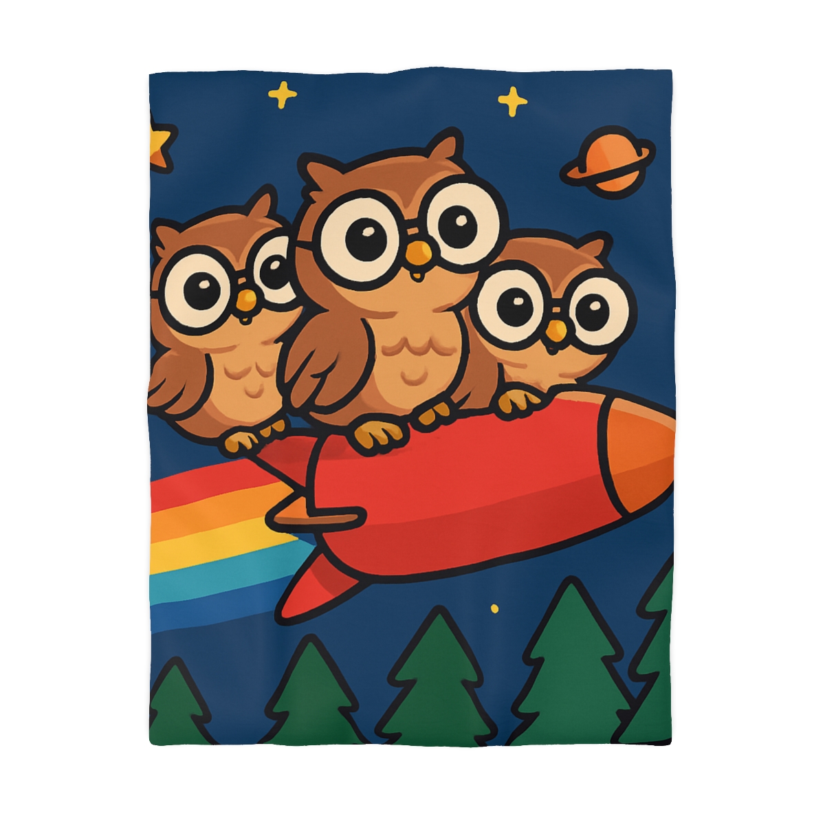 Rocket Riding Forest Owls warm winter duvets