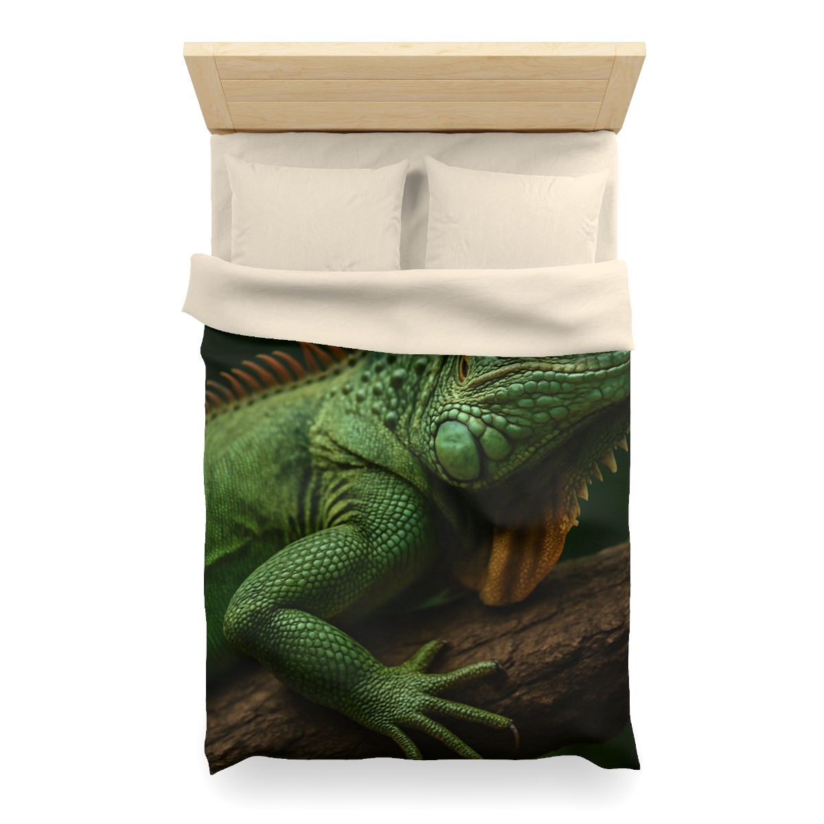 Sunlit Perch Green Iguana unique patterned duvets