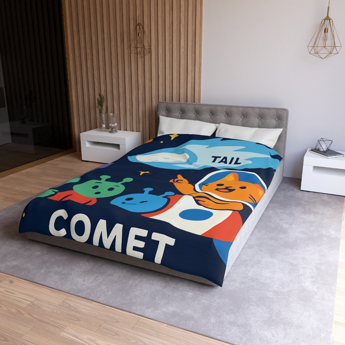 Comet Classroom With Captain Cat personalized bedding duvets