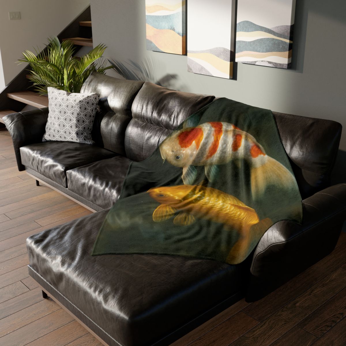 Golden Drift Koi Pair designer printed blankets