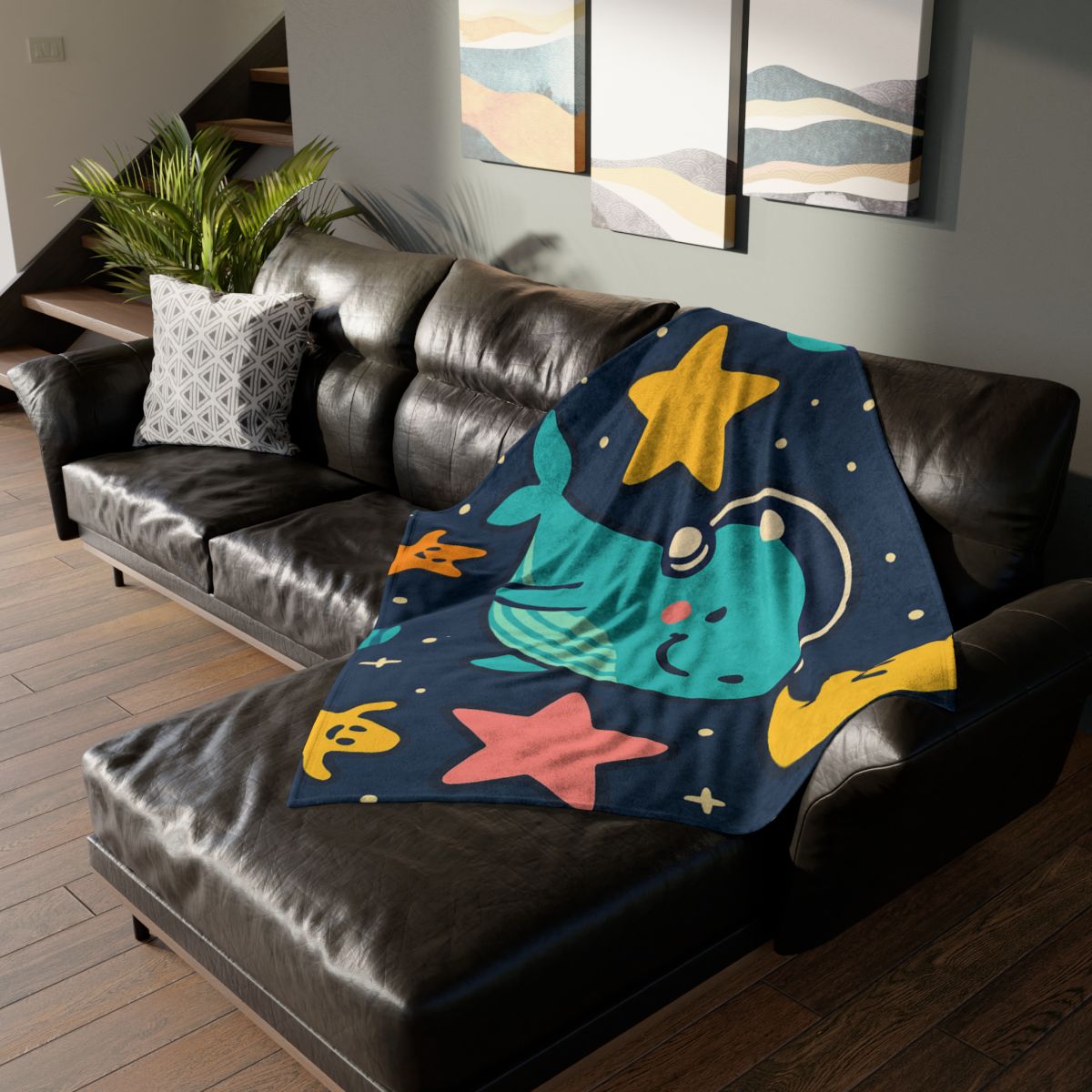 Starship Space Whale Adventure soft fleece blankets